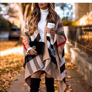 Split Sleeve Tartan Knee-Length Coat